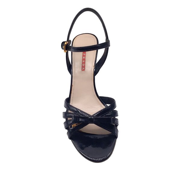 Prada Black Wedge Sandals with Glossy Straps - Picture 4 of 7